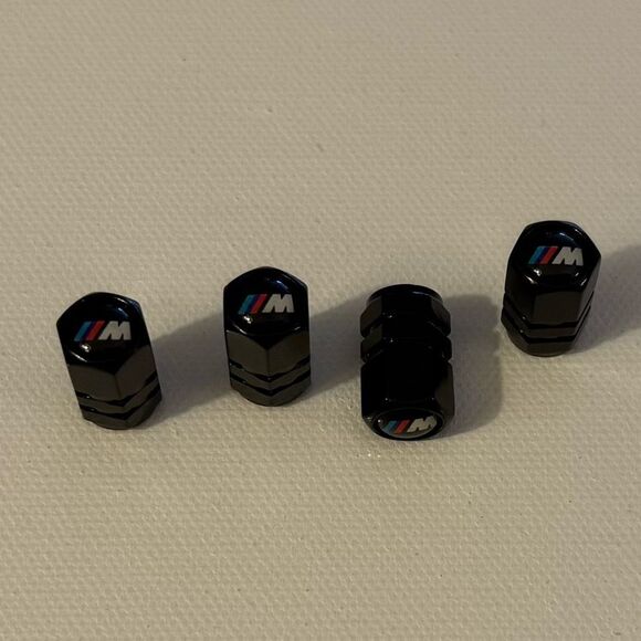 BMW Motorsports Valve Stem Caps in Black Set of 4 NWT - Picture 2 of 4